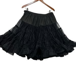 VTG Malco Modes Black Nylon Petticoat Skirt XL Tiered Ruffle 80s Rockabilly